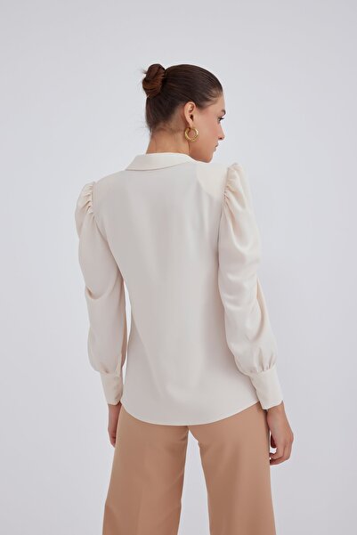 Sateen Vatkalı Klasik Gömlek - Bej