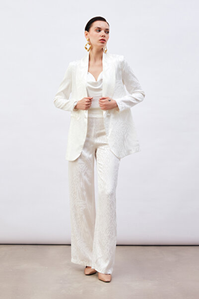 Sateen Візерункові сатинові штани - Екрю