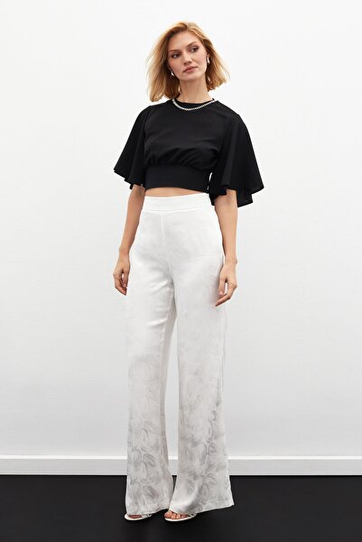 Sateen Jacquard Casual Trousers - Ecru