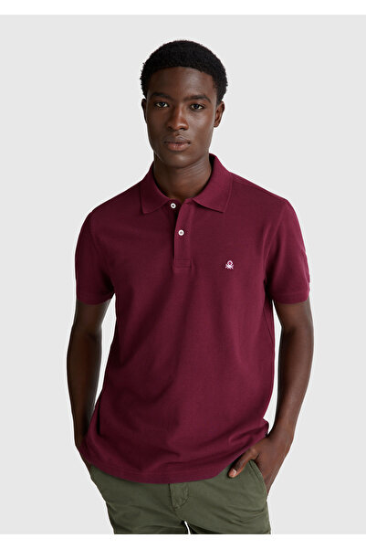 United Colors of Benetton Ανδρικό μπλουζάκι πόλο με κοντό μανίκι, μεσαίου μήκους, σε χρώμα δαμάσκηνο