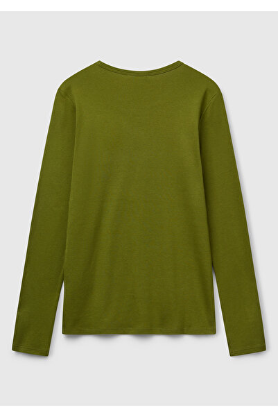 United Colors of Benetton Γυναικείο μακρυμάνικο μπλουζάκι με λαιμόκοψη χακί πράσινο Basic