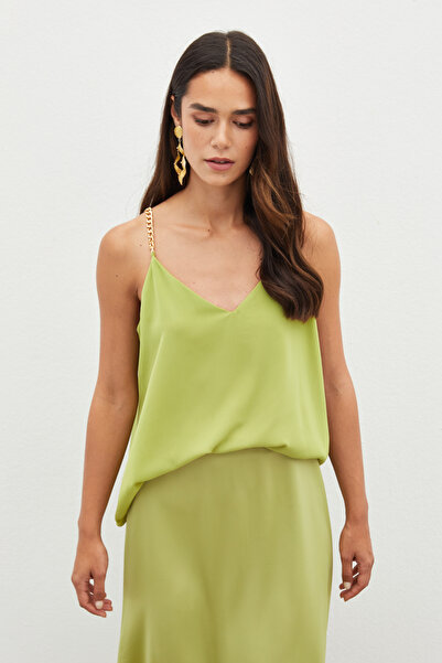 Sateen Chain Strap Loose Blouse - Oil Green
