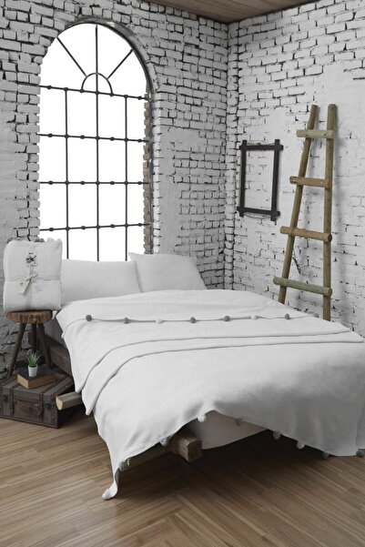 Dolce Bonita Home Çift Kişilik Ponponlu Pike Battaniye 200x220 Krem