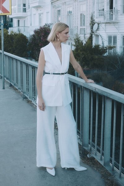 Sateen Casual Linen Trousers - Ecru