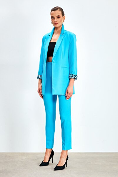 Sateen Yüksek Bel Pensli Pantolon - BEBE MAVİ