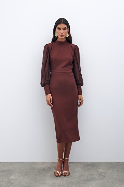 Sateen Fusta creion maro Midi