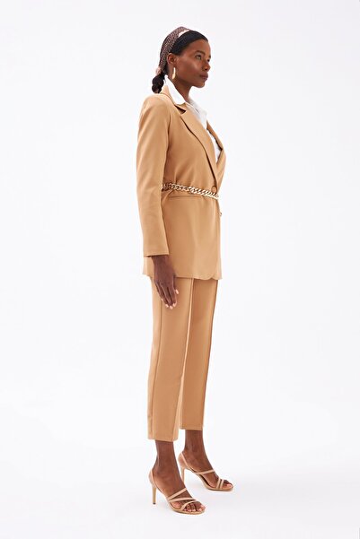 Sateen Класически панталон с оребрен детайл - Камилски