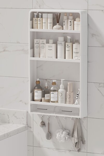 BRAMBLE LIFE 3-Tier Drawer Hanging Shower Shelf Shampoo Holder Soap Holder Towel Rack Wall Organizer White