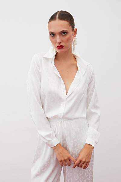 Sateen Patterned Satin Shirt - Ecru