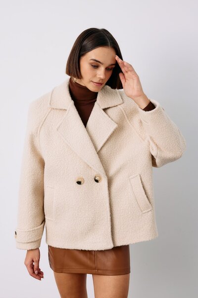 Sateen Buklet Kısa Kaban - Taş