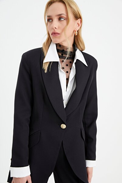 Sateen Чорний довгий піджак - з ґудзиками