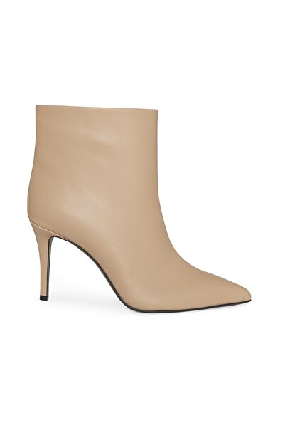 Beauty Omelette Bej Geniş Bilekli Topuklu Deri Bot