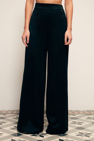 Sateen بنطلون واسع الساق - أسود