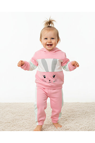 Ege Bebek Baby Girl Rabbit Printed Sweathirt Set / Top and Bottom Set