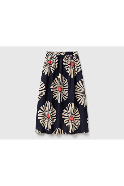 United Colors of Benetton Жіноча синя сукня з 100% льону з еластичним поясом і довгим кроєм