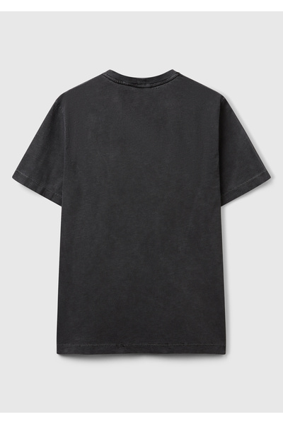 United Colors of Benetton Ανδρικό μαύρο μπλουζάκι 100% Koton Crew Neck Slub