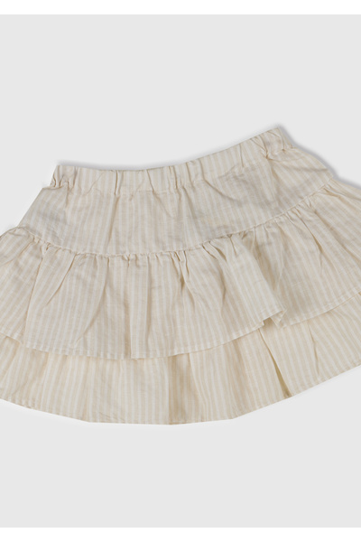 United Colors of Benetton Girl's Ecru Fully Printed Layered Skirt with Elastic Waist