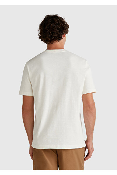 United Colors of Benetton Men's Stone Color 100% Cotton Crew Neck Slub T-Shirt