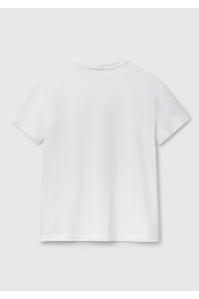 United Colors of Benetton Női fehér 100% pamut normál szabású virágmintás póló