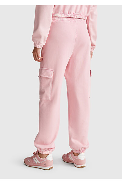 United Colors of Benetton Γυναικείο ροζ 100% βαμβακερό κορδόνι μέσης Relax Fit Cargo Sweatpants