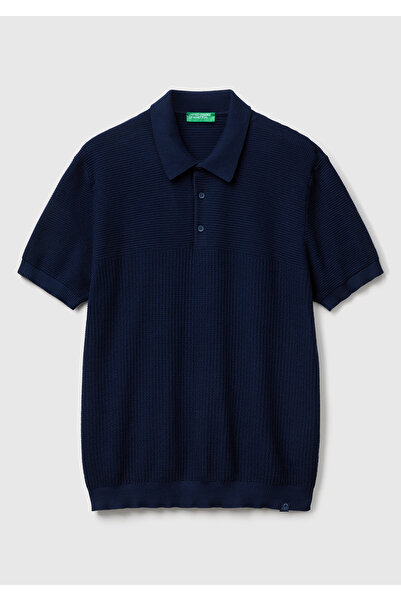United Colors of Benetton Ανδρικό μπλουζάκι πόλο με κανονική εφαρμογή από 100% βαμβάκι σε μπλε ναυτικό χρώμα