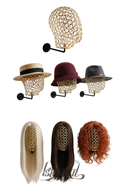 Manken İstanbul Duvara Monte Gold Renk Tel Kafa Mankeni Şapka Mankeni Aksesuar Mankeni