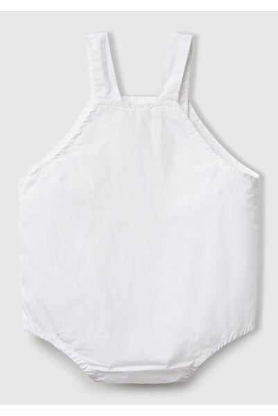 United Colors of Benetton Baby White Pocket Rabbit Logo Embroidered Elastic Strap Poplin Jumpsuit