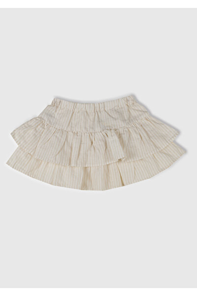 United Colors of Benetton Girl's Ecru Fully Printed Layered Skirt with Elastic Waist