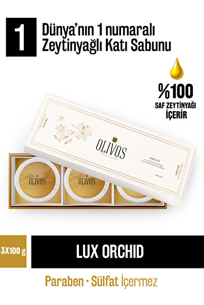 Olivos Doğal Lux Orkide Ve Zeytinyağlı Katı Sabun Zeytinyağı El Sabunu Yoğun Nemlendirici 3 Adet 100 gr