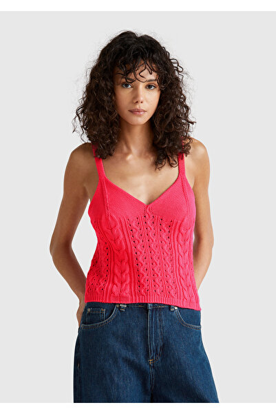 United Colors of Benetton Women's Orange 100% Cotton Hair Braided Knitwear Undershirt