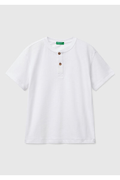 United Colors of Benetton Αγόρι λευκό μπλουζάκι με λαιμόκοψη με λεπτομέρεια μπροστινής τσέπης