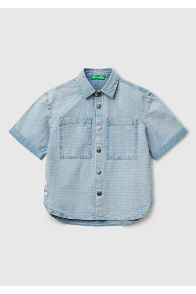 United Colors of Benetton Деним риза за момче с къс ръкав и отворен етикет с ...