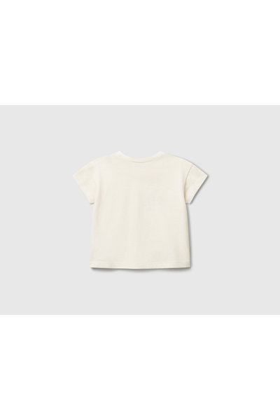 United Colors of Benetton Baby Ecru Appliqued and Printed Crew Neck T-Shirt