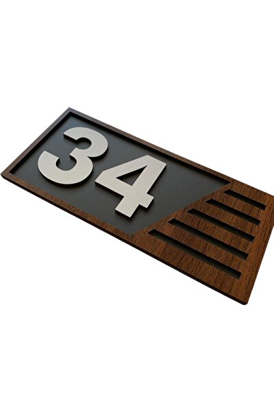 6. Pro Ahşap Kapı Numaralığı (Gri Zemin, Kahverengi Çerçeve)