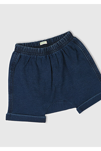 United Colors of Benetton Bebek Koyu Denim Arkası Nakışlı ve Aplike Kulaklı Beli Lastikli Denim Şort