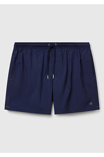 United Colors of Benetton Erkek Lacivert Arkası Cep Detaylı Büzgü İpli Deniz Şortu