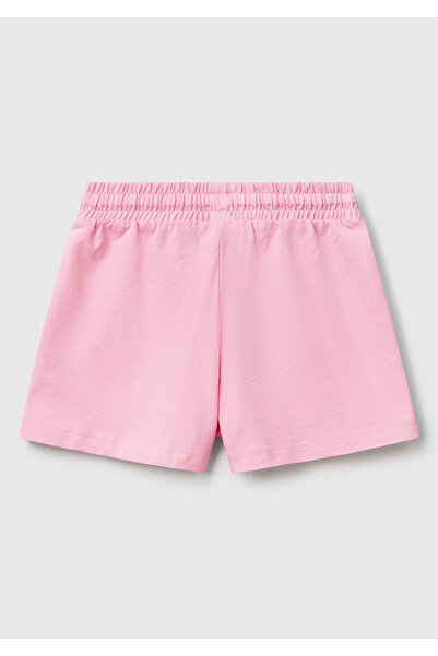 United Colors of Benetton Kız Çocuk Pembe Logo İşlemeli Beli İpli Şort