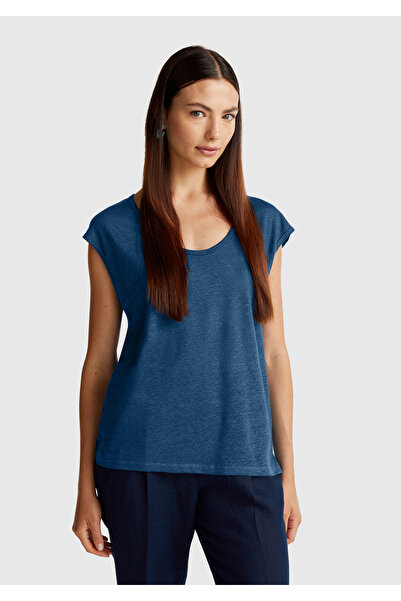 United Colors of Benetton Tricou de damă din denim 100% in, cu fante laterale...