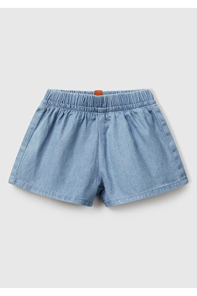 United Colors of Benetton Bebek Denim Beli Lastikli Logo Etiketli Denim Şort