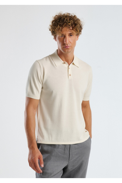 United Colors of Benetton Ανδρικό πουλόβερ με κοντό μανίκι με γιακά πόλο με κρέμα κάνναβης