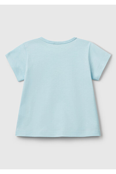 United Colors of Benetton Baby Turquoise Front Printed Shoulder Snap Button T-Shirt