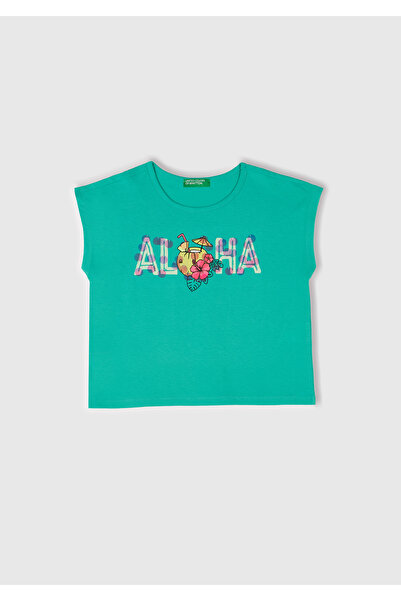 United Colors of Benetton Tricou pentru fetiță, cu imprimeu verde, cu detaliu...