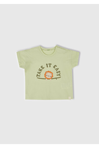 United Colors of Benetton Baby Water Green Appliqued and Printed Crew Neck T-Shirt