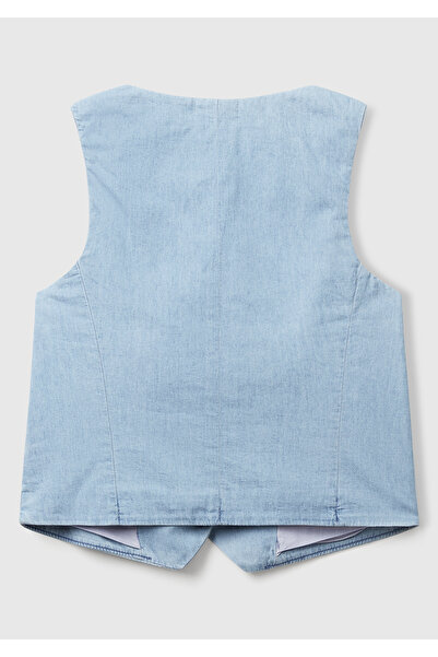 United Colors of Benetton Kadın Açık Mavi %100 Koton Şamre Denim Yelek