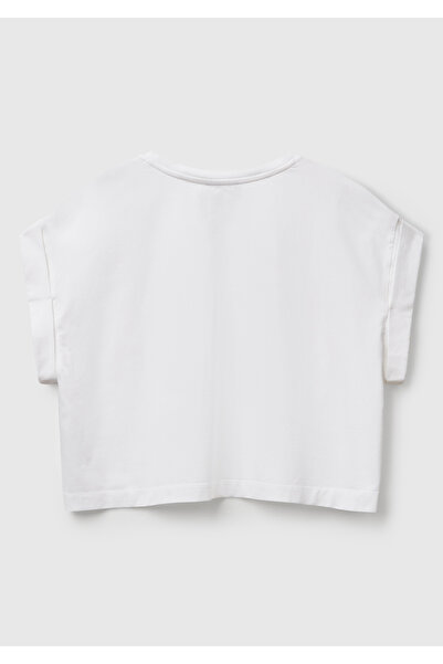 United Colors of Benetton Tricou elastic cu mânecă scurtă, cu dantelă albă, pentru femei