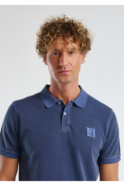 United Colors of Benetton Ανδρικό μπλουζάκι πόλο Indigo 100% Organic Koton Regular Fit