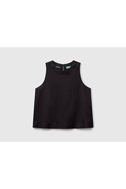 United Colors of Benetton Women's Black 100% Linen Tank Top