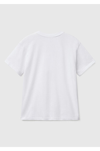 United Colors of Benetton Αγόρι λευκό μπλουζάκι με λαιμόκοψη με λεπτομέρεια μπροστινής τσέπης