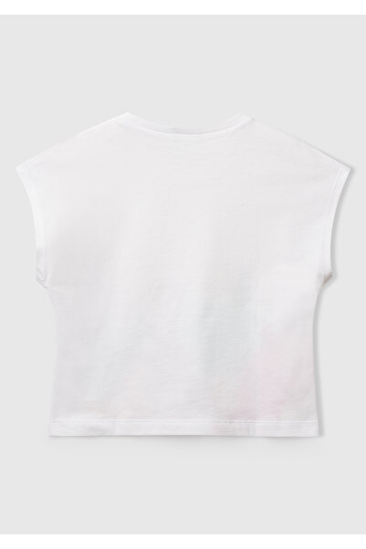 United Colors of Benetton Κοριτσίστικο μπλουζάκι με λευκό μείγμα με λεπτομέρεια με μανίκια κιμονό