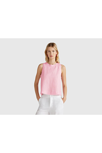 United Colors of Benetton Women's Pink 100% Linen Tank Top